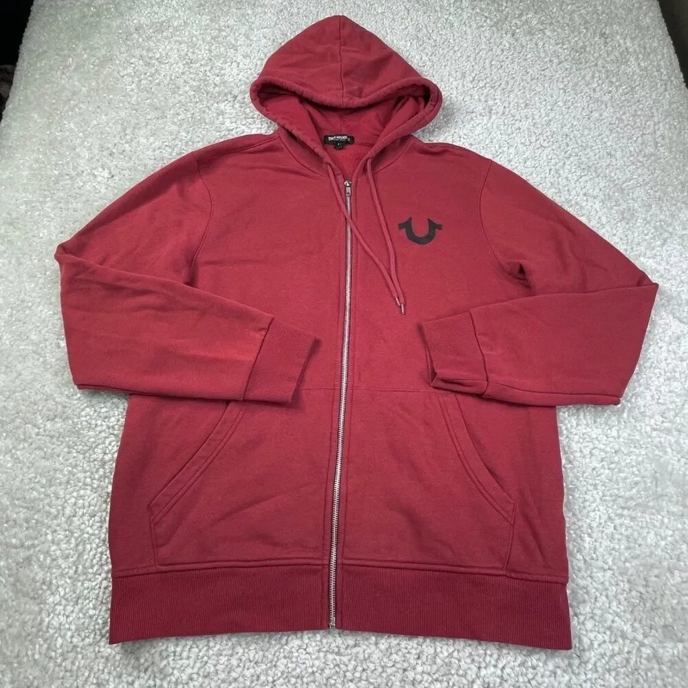 True Religion Red Dahlia Full Zip Up Hoodie Big Graphic Logo Buddha